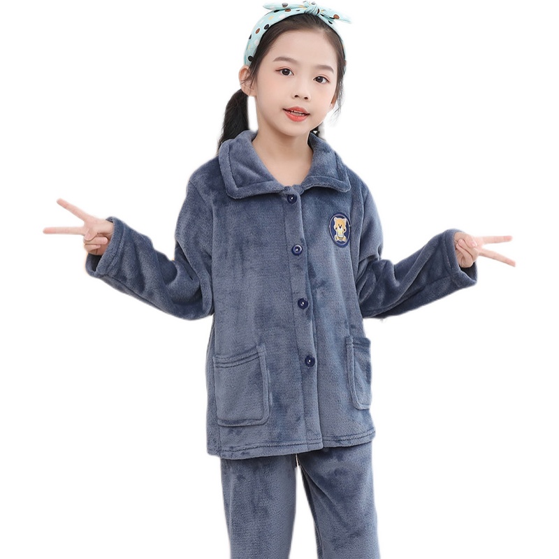 CHILDRENS PAJAMAS WINTER VELVET THICKENED CORAL VELVET BOY GIRLS BABY FLANNEL AUTUMN WINTER LOUNGEWEAR SET