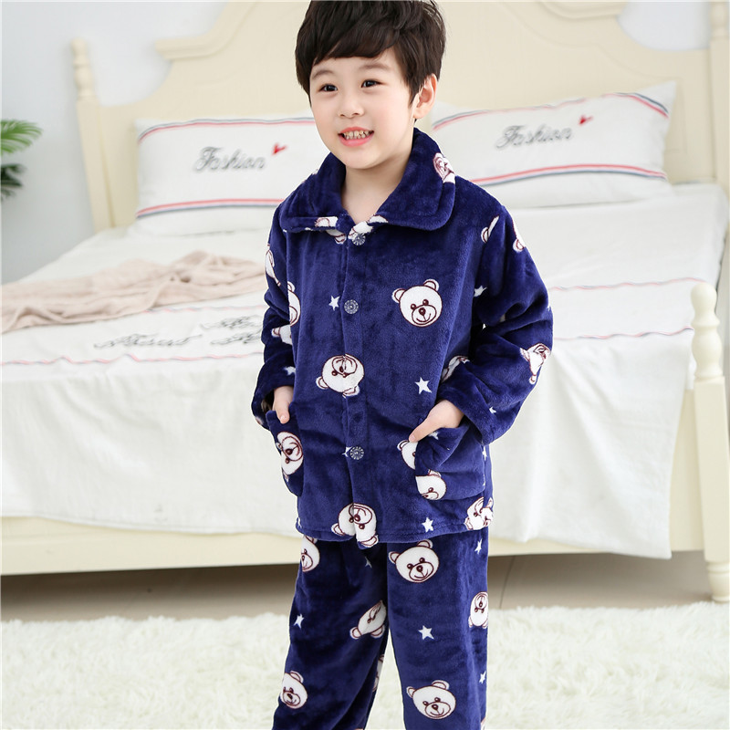 CHILDRENS PAJAMAS WINTER VELVET THICKENED CORAL VELVET BOY GIRLS BABY FLANNEL AUTUMN WINTER LOUNGEWEAR SET