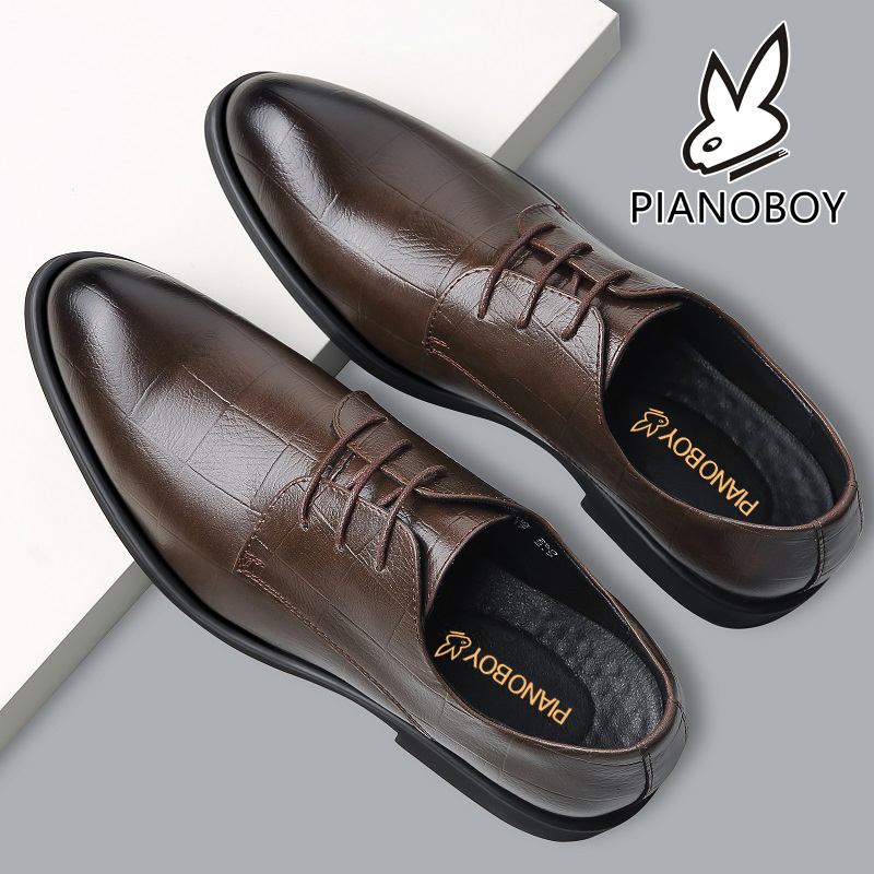 LEATHER SHOES MENS 2024 NEW SUMMER BREATHABLE FASHION BUSINESS FORMAL WEAR BLACK CASUAL HEIGHTENED YOUTH SUIT WEDDING SHOES
