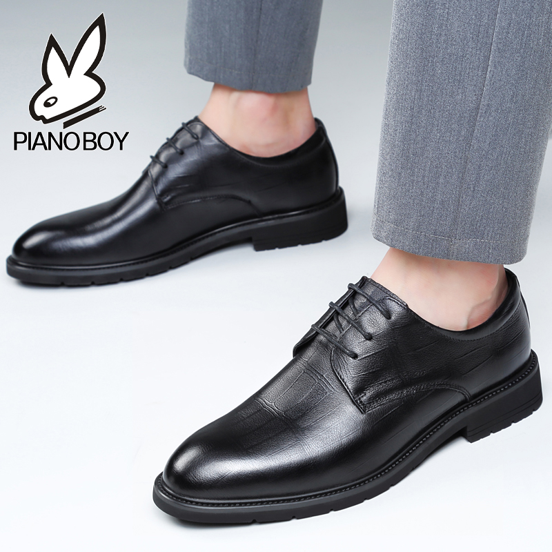 LEATHER SHOES MENS BUSINESS FORMAL WEAR AUTUMN AND WINTER BRAND NEW LEATHER CASUAL SUIT BLACK BRITISH HEIGHTENED GROOM WEDDING SHOES