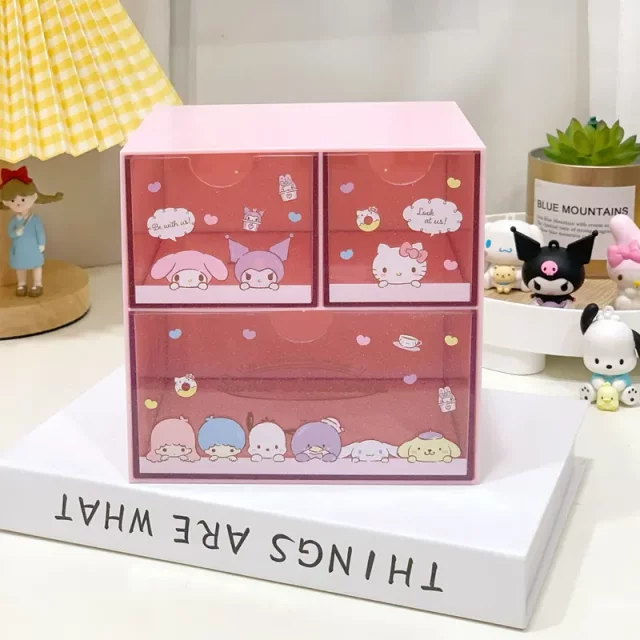 Ins Style Girl Heart Kulomi Desktop Drawer Box Large Size Powder Transparent Storage Box Three-Square Classification Organizing Box