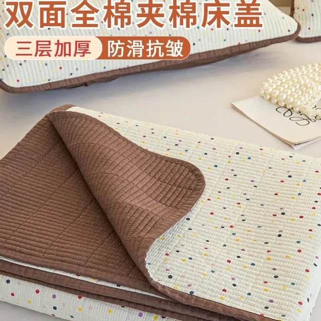 双面全棉床盖单件加厚榻榻米夹棉绗缝床单被罩四件套单人防滑炕盖