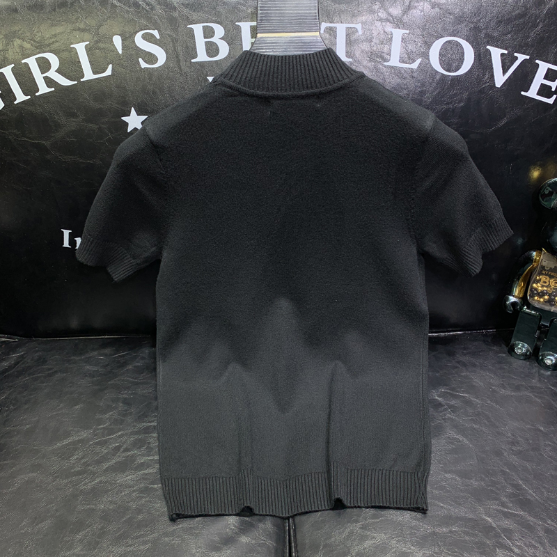 MEEI & SHU 2024 AUTUMN AND WINTER NEW MENS LIGHT LUXURY PREMIUM FASHION KNITWEAR SHORT SLEEVE SWEATER T-SHIRT