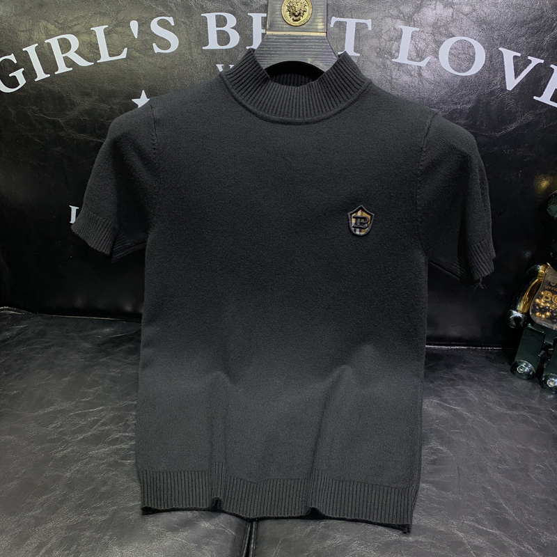 MEEI & SHU 2024 AUTUMN AND WINTER NEW MENS LIGHT LUXURY PREMIUM FASHION KNITWEAR SHORT SLEEVE SWEATER T-SHIRT