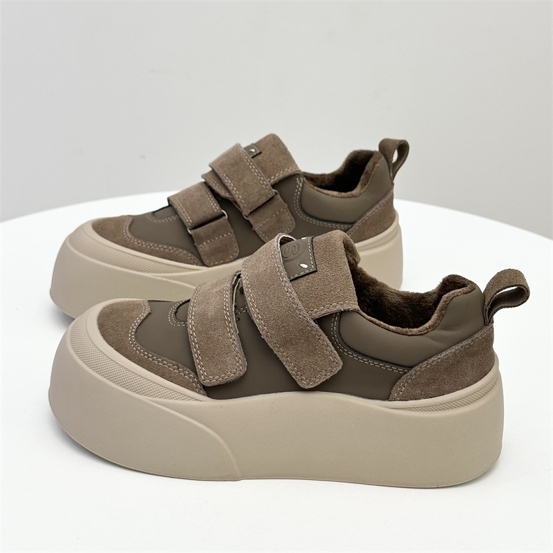 DAILY GTRA BLACK FILM CAMERA VELVET WOMENS SHOES THICK SOLES TO INCREASE HEIGHT VELCRO FLATBREAD SHOES