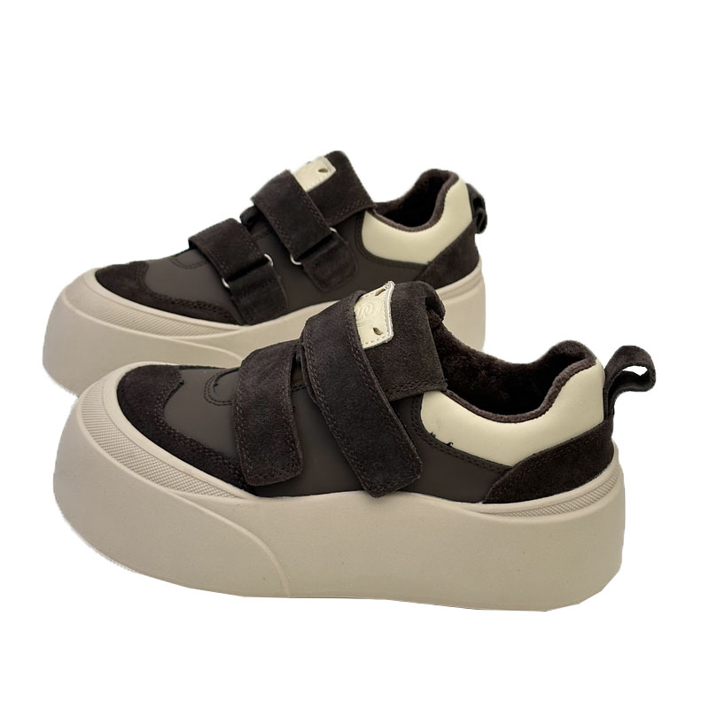 DAILY GTRA BLACK FILM CAMERA VELVET WOMENS SHOES THICK SOLES TO INCREASE HEIGHT VELCRO FLATBREAD SHOES