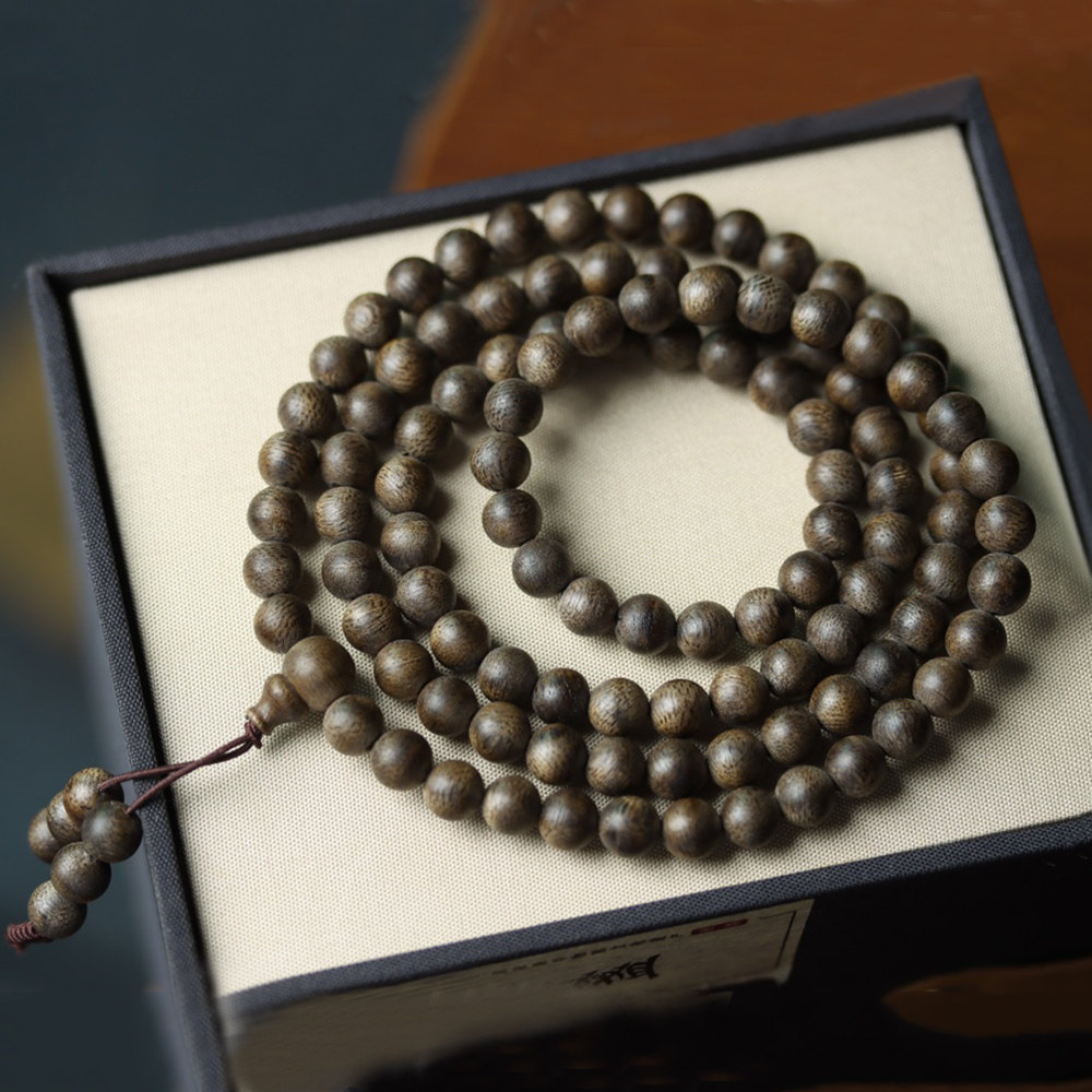 브루나이 AGARWOOD 팔찌 천연 108 블랙 오일 오래된 소재 9 포인트 무거운 팔찌 일반 문자열 남성과 여성을위한 나무 부처님 비즈