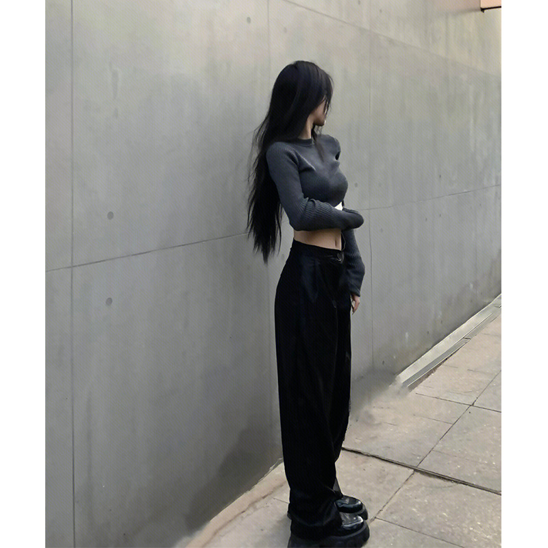 AUTUMN SEXY HOT GIRL STYLE SLIM SLIM TOP WOMENS 2022 NEW PURE DESIRE FOREIGN STYLE CROP TOP HIGH-END SWEATER