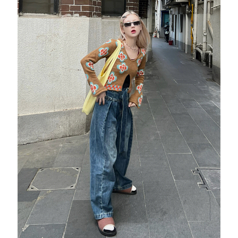 RETRO NICHE JACQUARD SLIT KNITWEAR SWEATER WOMENS AUTUMN WINTER 2022 NEW SLIM TEMPERAMENT FASHIONABLE PREMIUM TOP