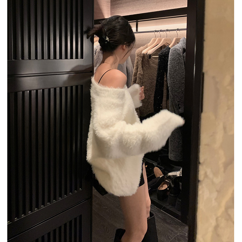 AUTUMN AND WINTER NEW SOFT GLUTINOUS WIND MILK WHIR GENTLE V-NECK LONG SLEEVE SWEATER WOMENS 2022 HIGH-END LOOSE KNITWEAR