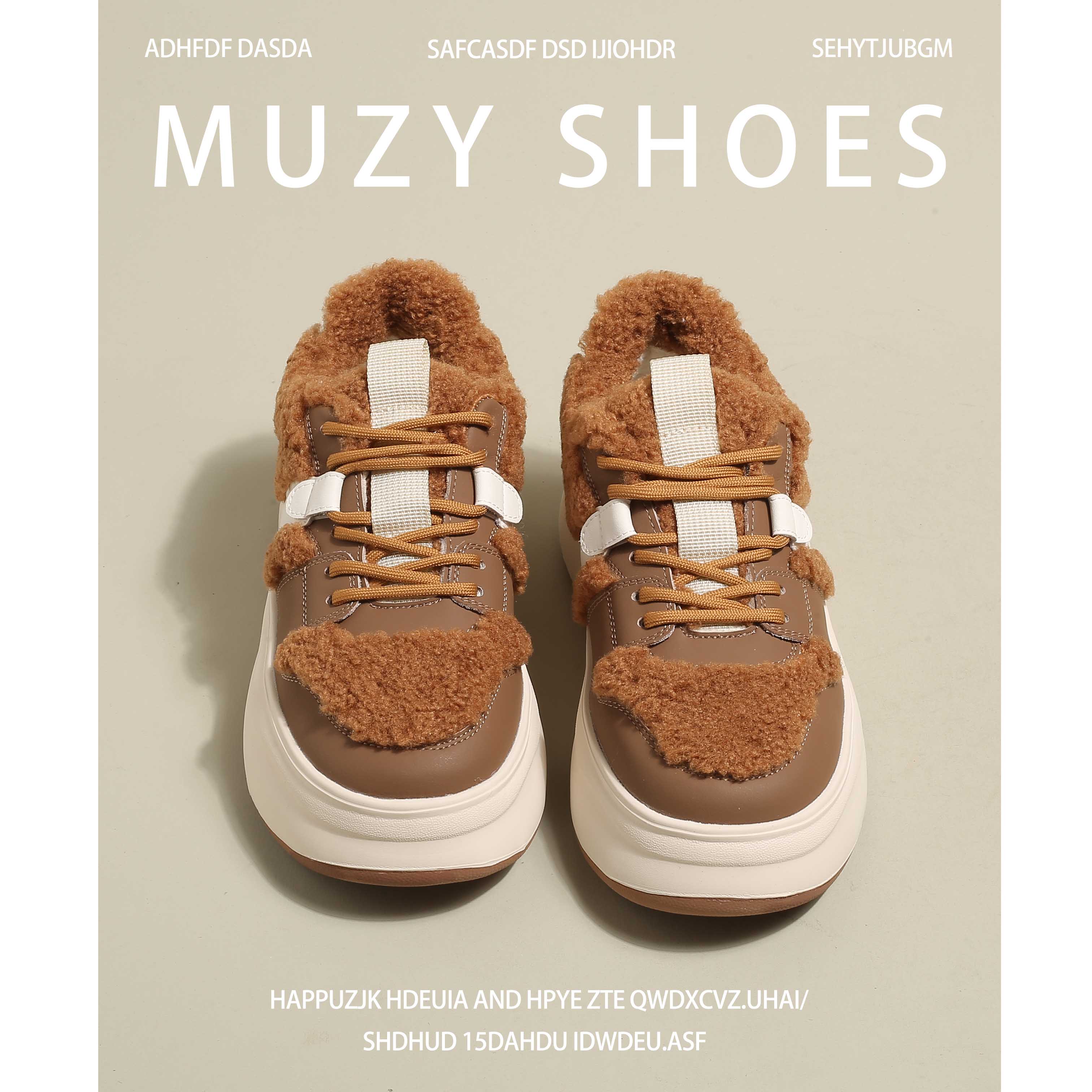 [MZY WOODEN BOAT SHEEP] LAMB WOOL VERSION THICK-SOLED SMALL WHITE SHOES FOR WOMEN FLEECE THICKENED LIGHT CASUAL COTTON SHOES