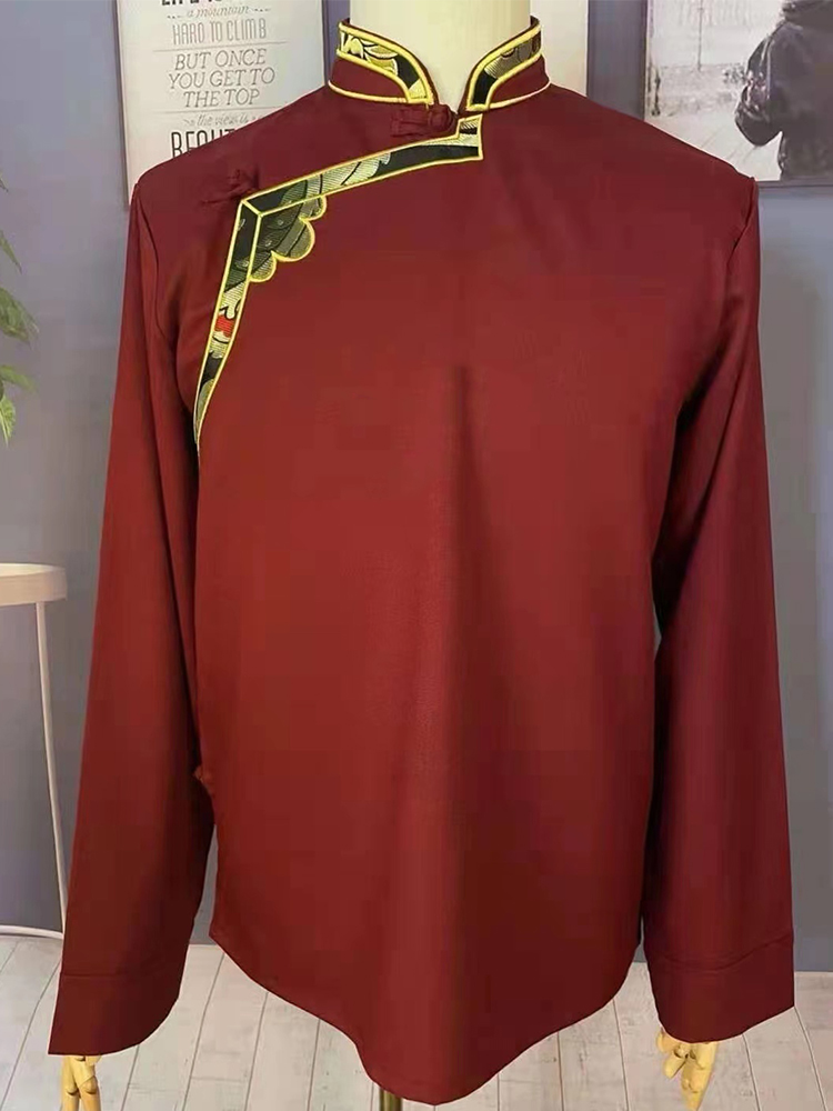 TIBETAN COSTUME MENS EMBROIDERY PHNOM RIM SHIRT 2022 NEW KHAM TIBETAN STYLE TOP HANDMADE TRADITIONAL TIBETAN CLOTHING