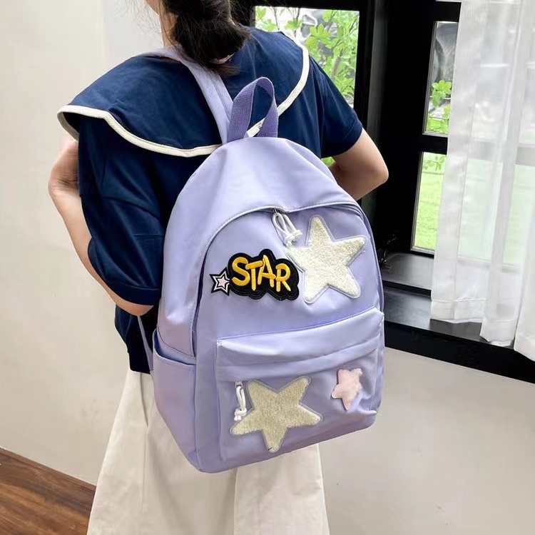 COLORFUL ORIGINAL CAMPUS SWEET HOT GIRL MILK YELLOW STAR SCHOOLBAG PINK AND WHITE CONTRASTING CUTE TEXTURE LARGE-CAPACITY BACKPACK