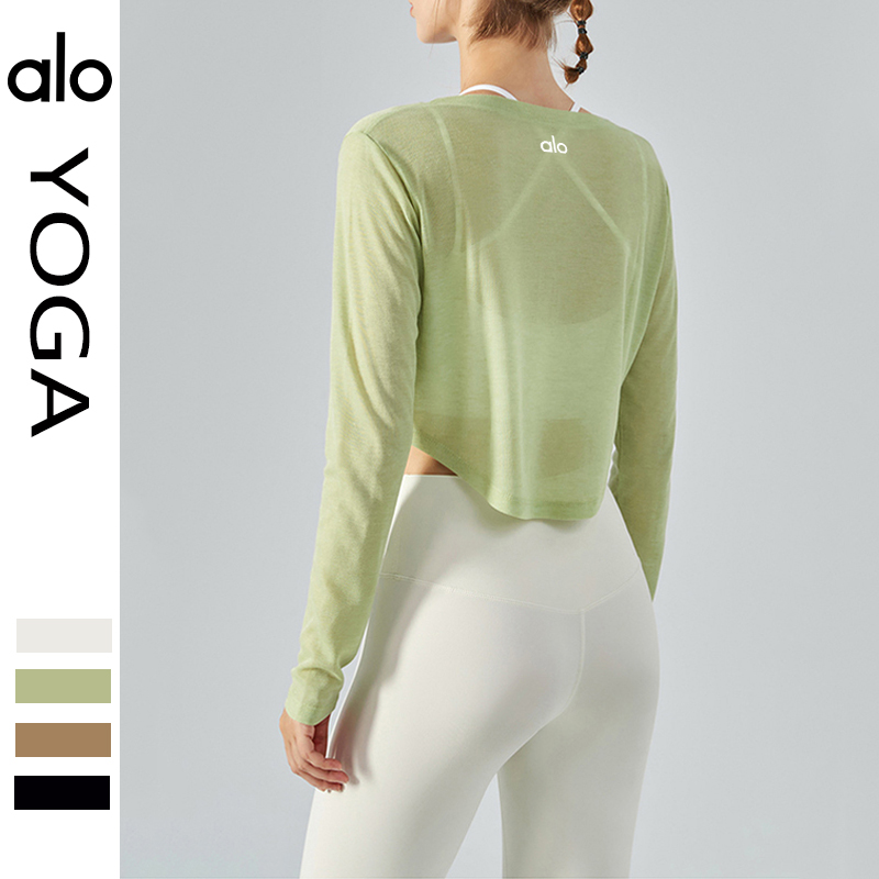 ALO YOGA SUIT WOMENS SHORT LONG SLEEVE BREATHABLE SPORTS BLOUSE LOOSE QUICK DRY OUTDOOR RUNNING FITNESS T-SHIRT
