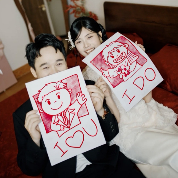 结婚拍照道具卡通喜字红线笔画摆拍神器领证拍摄订婚手持出片好物