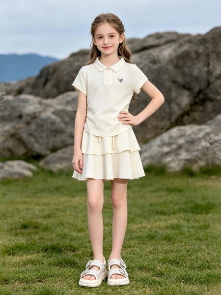 女童夏季polo衫套裙2026新款儿童休闲短袖T恤短裙中大童裙裤t套装 — 2