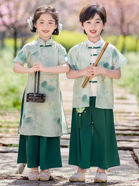 男女宝宝上春山荷花汉服古风幼儿园演出服唐装国风诗词朗诵表演服 — 5