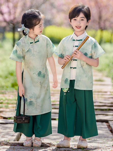 男女宝宝上春山荷花汉服古风幼儿园演出服唐装国风诗词朗诵表演服 — 2
