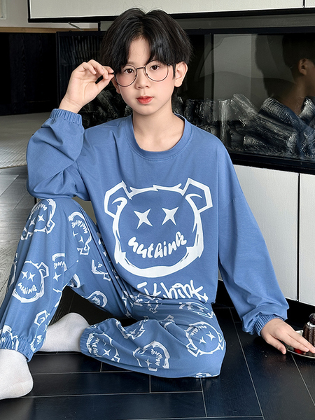 全棉男童睡衣春秋季纯棉长袖加肥大码可外穿秋款青少年学生家居服 — 5