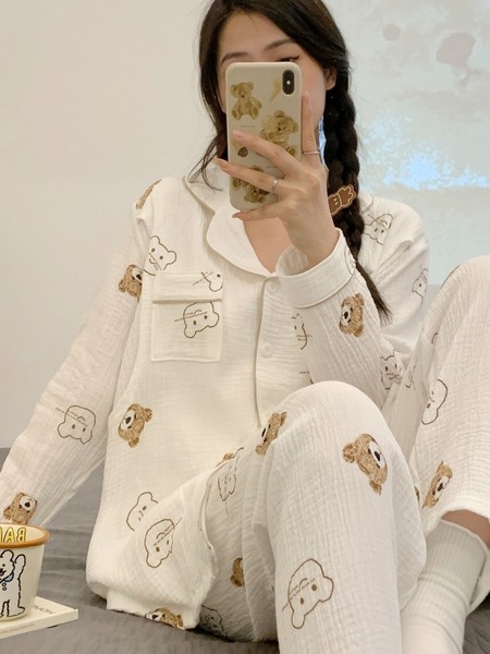 全棉纯棉月子服夏季薄款产后哺乳4月份5孕妇睡衣女产妇全棉两件套 — 4