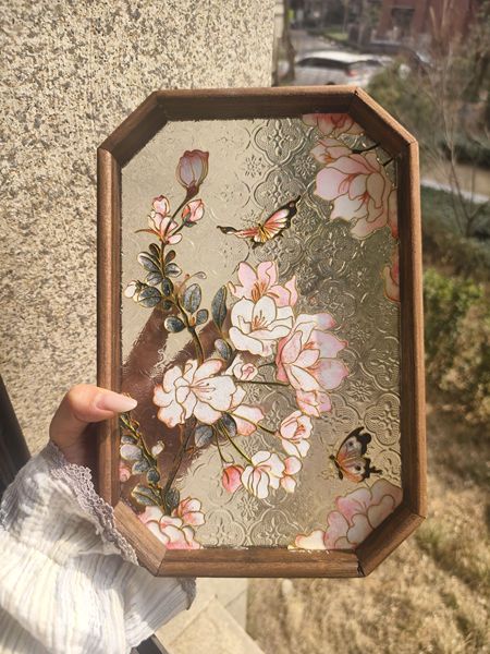 海棠掐丝珐琅画diy手工材料景泰蓝茶盘节日伴手礼物摆件团建活动