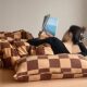 Ins style chessboard plaid cotton terracotta cotton four-piece set Class A pure cotton quilt M-set sheets and bed fittings knitted cotton bedding products