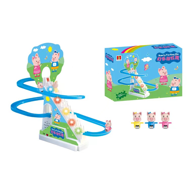 INTERNET CELEBRITY THE SAME PIGGY CLIMBING STAIRS MUSIC TOYS SLIDES SLIDES PUZZLES ELECTRIC ASSEMBLY HIGH-SPEED RAIL TRAIN TRACKS 2-4