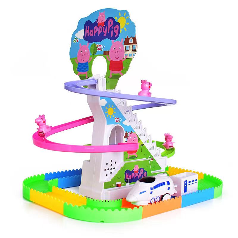 INTERNET CELEBRITY THE SAME PIGGY CLIMBING STAIRS MUSIC TOYS SLIDES SLIDES PUZZLES ELECTRIC ASSEMBLY HIGH-SPEED RAIL TRAIN TRACKS 2-4