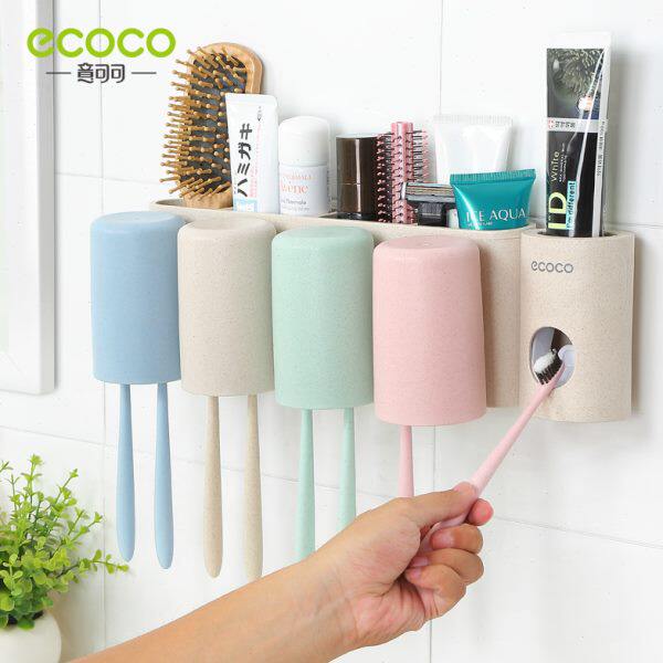 Toothbrush holder wall-mounted storage stand for bathroom, family of four, no punching tools, toothpaste washing set