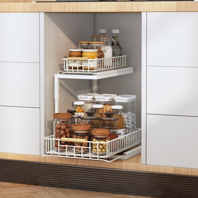 Lower sink double pull cabinet built-in rack kitchen storage kitchen utensils place pull rack countertop multi-layer seasoning rack