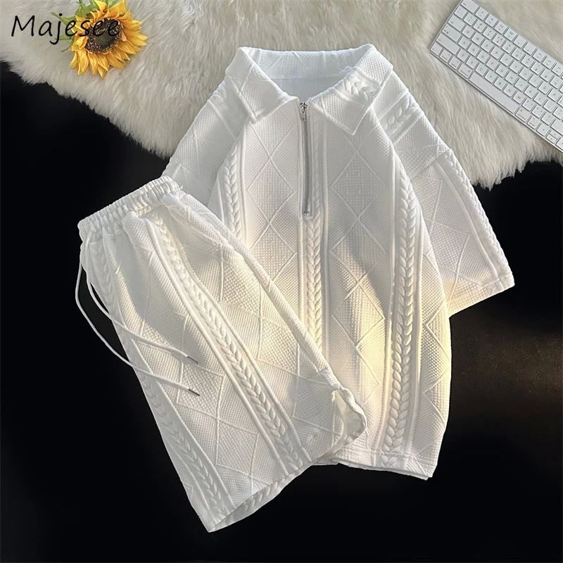 TWO PIECE SETS MEN BAGGY SHORTS LAPEL T-SHIRTS SUMMER MINIMA