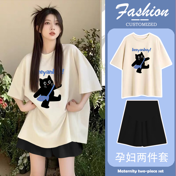 孕妇套装夏季2026新款上衣女潮妈孕期穿搭不显怀洋气高级感孕妇裤 — 3