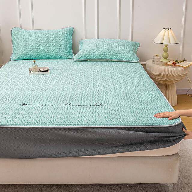 Strictly selected ice silk latex bed cover summer dustproof cover single piece mattress protective cover sheet anti-slip fixed ice silk