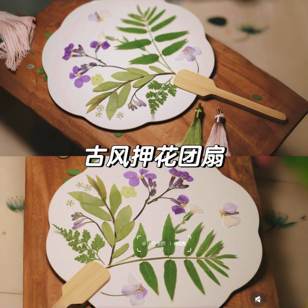 春天主题手工压花团扇diy材料包干花扇子植树节春游团建暖场38节