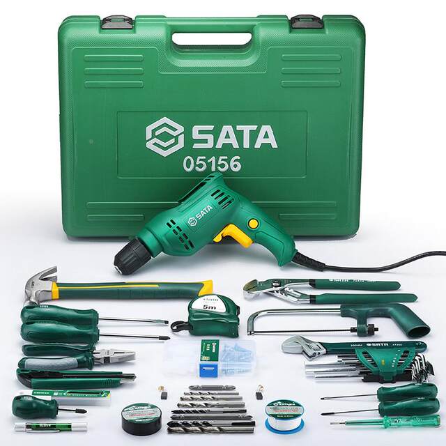 SATA世达家用工具箱套装家庭建筑安装维修五金工具组合带手电动钻