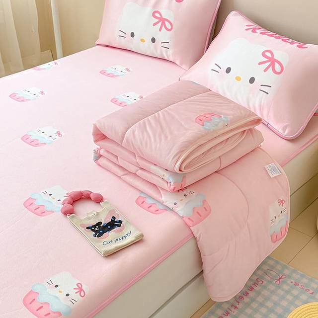Children's cartoon ice silk mat summer cool quilt four-piece set summer single air conditioning mat ice silk sheet dormitory soft mat