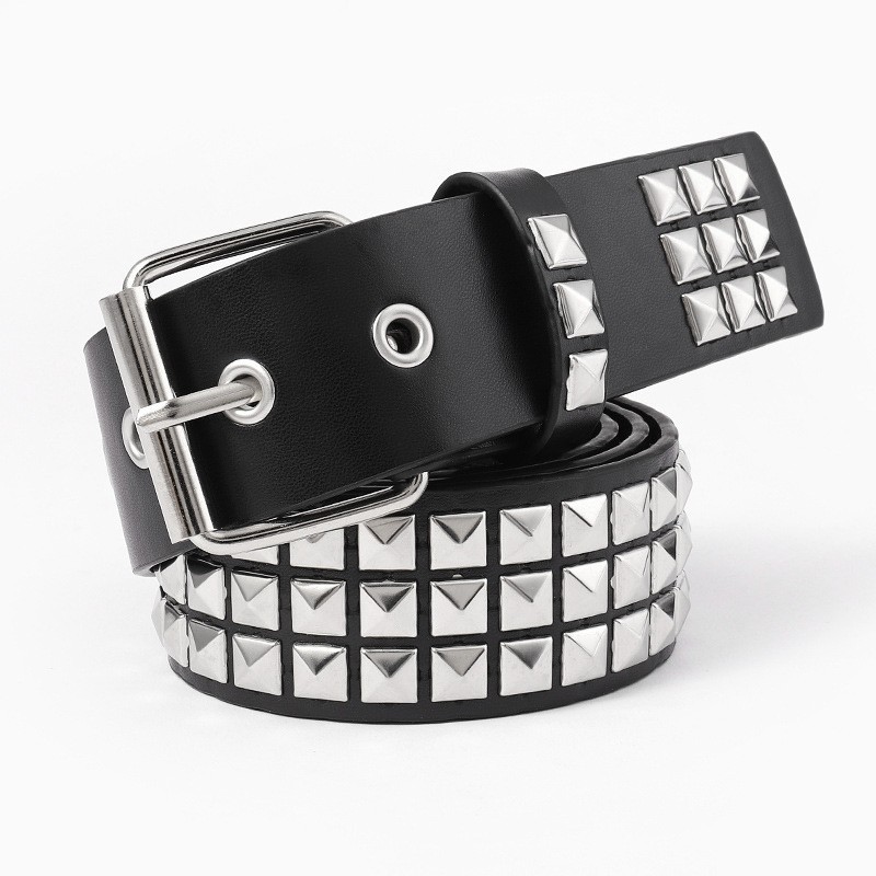 SQUARE BEADS RIVET METAL BELT PYRAMID UNI BELT KOREAN TREND PUNK STYLE HARDWARE BELT V