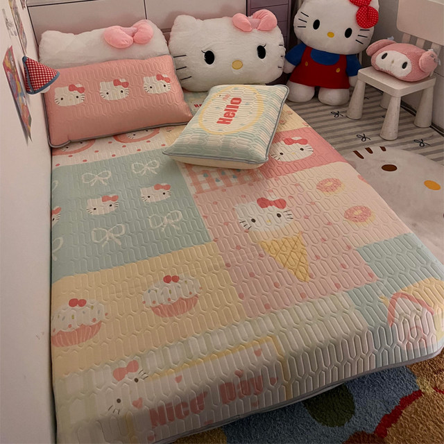 Hello Kitty latex mat summer ice silk three-piece set sheet student dormitory washable mattress new