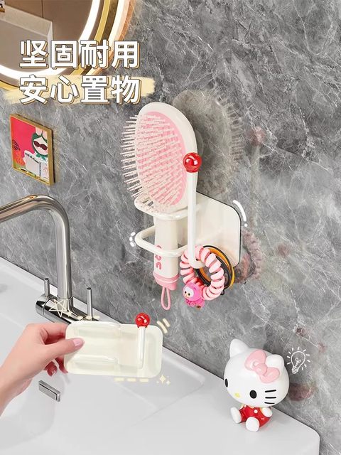 2025 new comb storage rack wall-mounted storage without punching head rope hair ring headband hook bathroom jewelry sticky hook