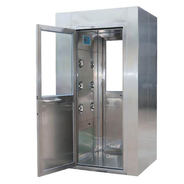 Stainless steel air shower room manufacturer double-person double-blowing induction interlocking automatic spray air shower channel hospital air shower door