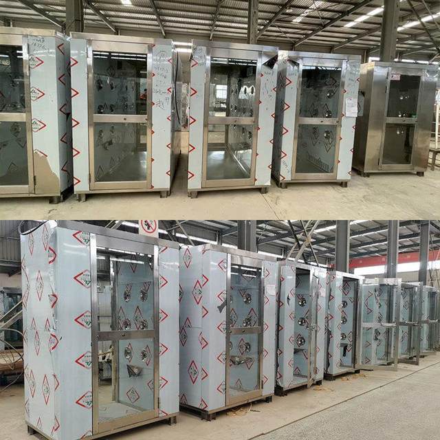 Stainless steel cargo shower room for food factory double door induction interlock bottomless air shower room for factory single air shower room