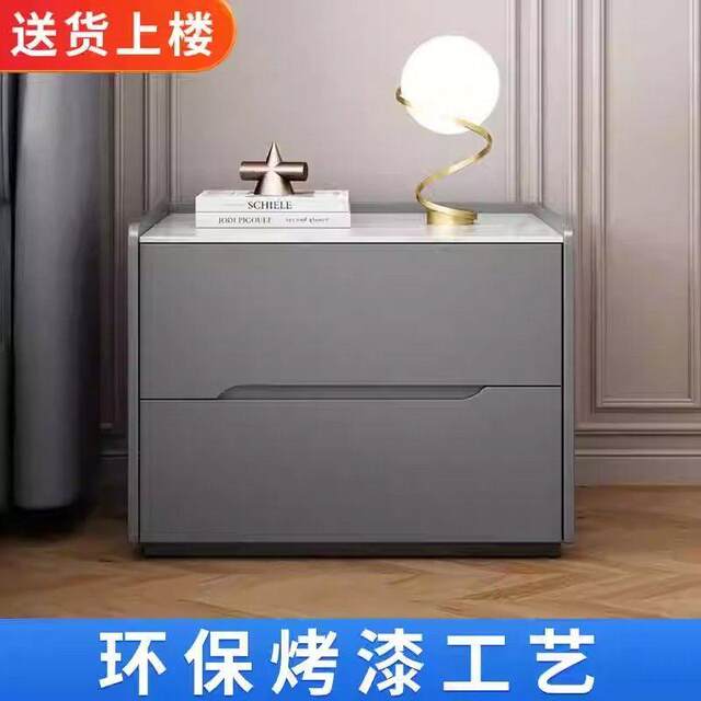 Fully solid wood stone slab painted bedside table simple modern minimalist creative storage cabinet small storage cabinet complete installation