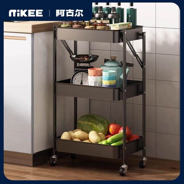 Folding cart kitchen bathroom floor-to-ceiling multi-layer storage rack mobile baby supplies snack storage rack
