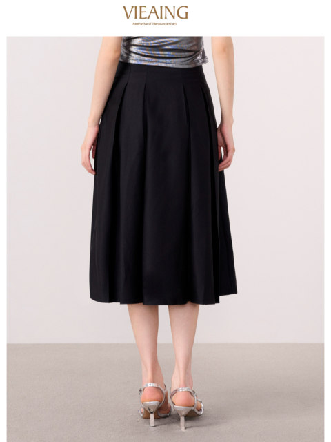 
VIEA.ING New Spring Style versatile Belt Mid-length Pleated Skirt Small High-waisted Skirt