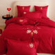 New wedding quilt four-piece wedding full cotton big red cartoon embroidered quilt cover cover bed sheet wedding room bedding