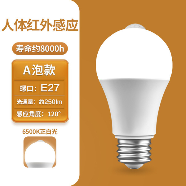 感应灯泡led声控灯泡楼道声光控人体感应照明3W5W7WE27螺口物业