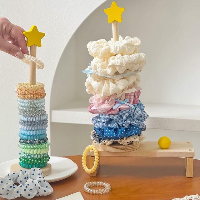 New Star Hair Circle Storage Display Rack Desktop Organizing Solid Wood Children's Head Rope Shark Clip Rack Dormitory