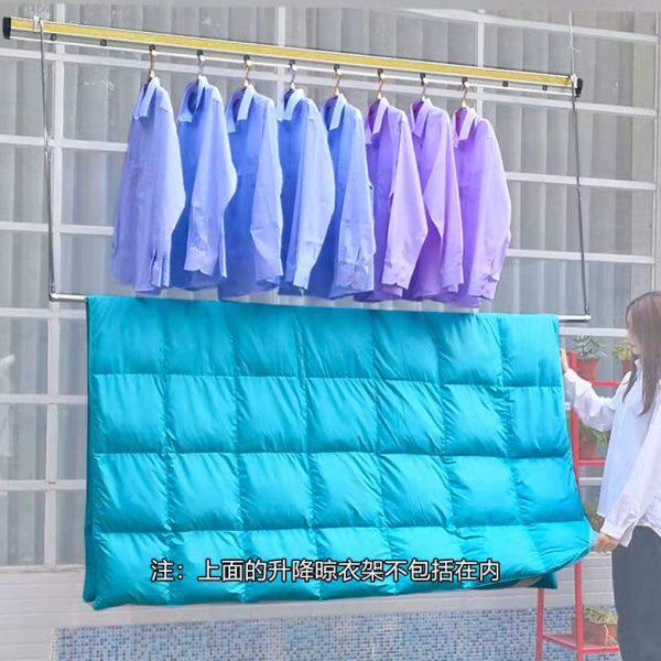 Balcony telescopic clothes drying rod quilt artifact clothes rack single rod folding invisible household bed sheet hook stainless steel