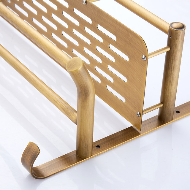 All copper antique European double-layer bathroom storage rack Bathroom A room towel rack Cosmetic storage rack Wall-mounted without punching