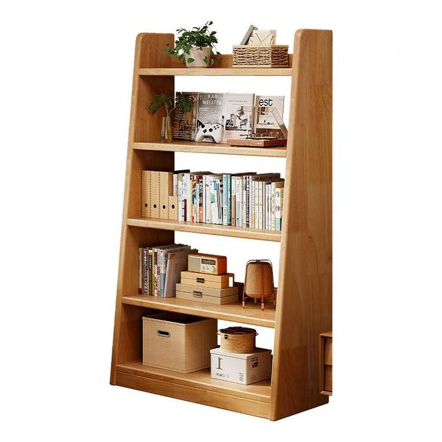 Selected solid wood bookshelves trapezoidal storage rack floor display cabinet integrated with wall multi-layer living room storage cabinet children's storage